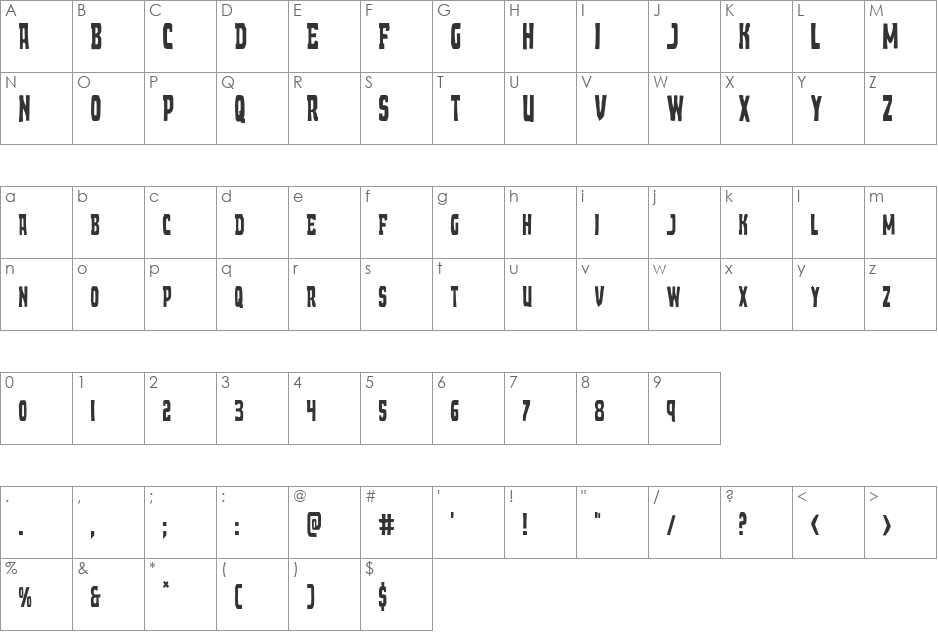 Demon Priest Condensed font character map preview