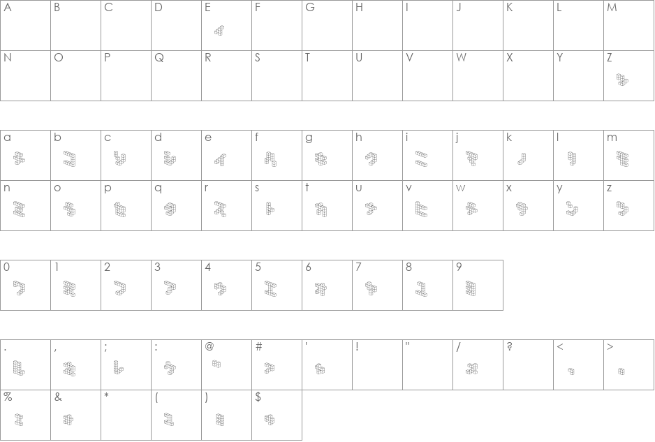 DemonCubicBlock NKP Tile font character map preview