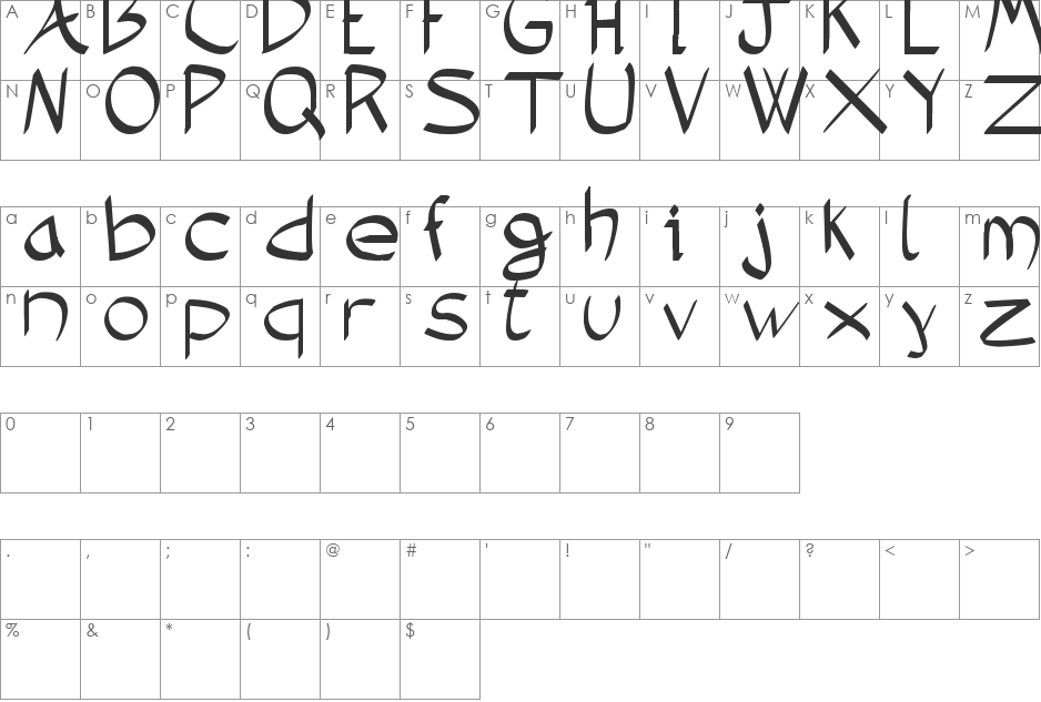 Demoniatibu font character map preview