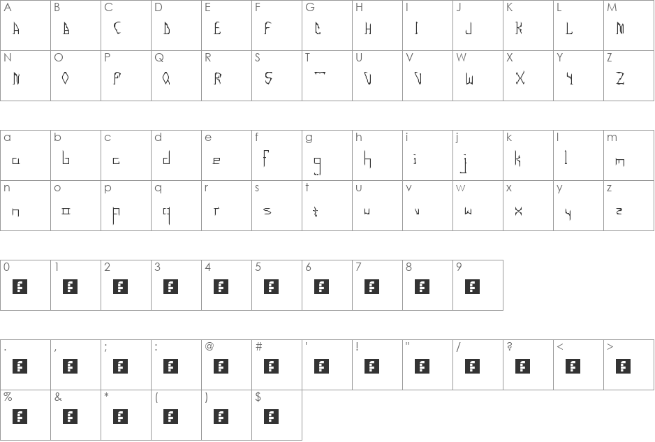 Demonica font character map preview