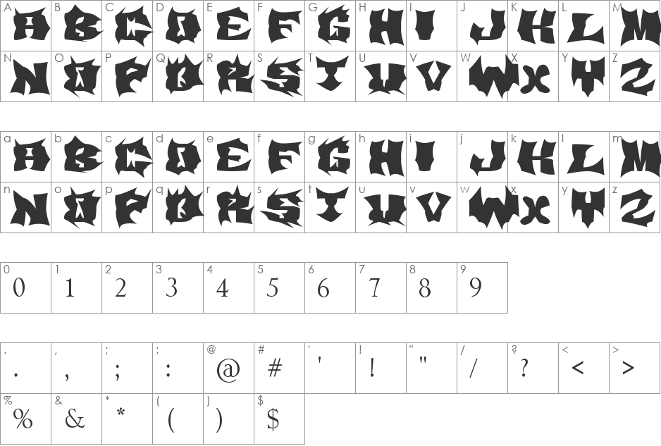 Demony font character map preview