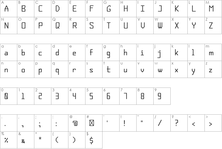 den font character map preview