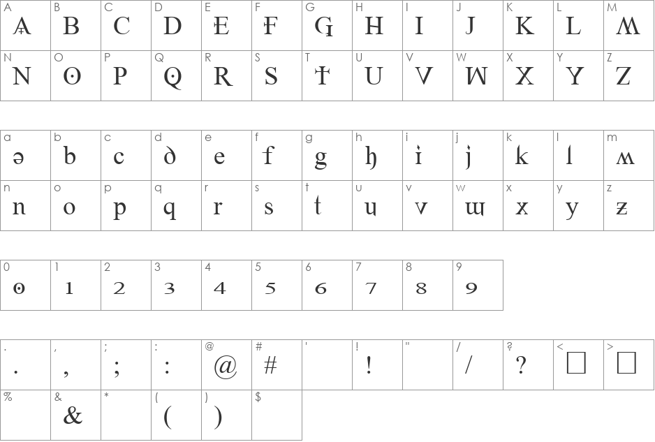 Denial2Regular font character map preview