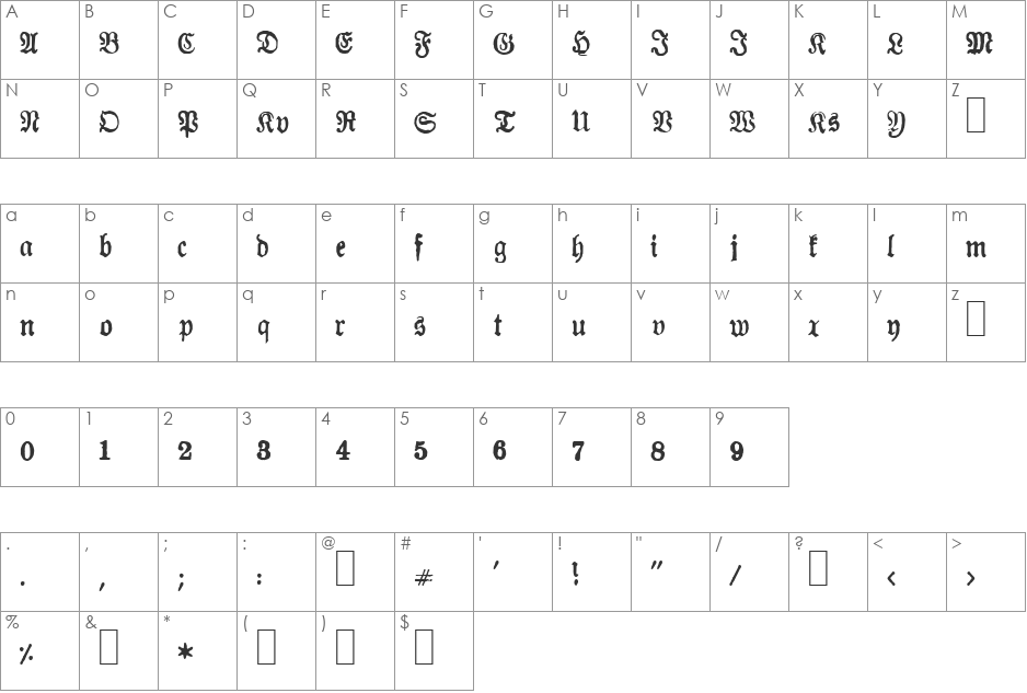 Almanacques font character map preview
