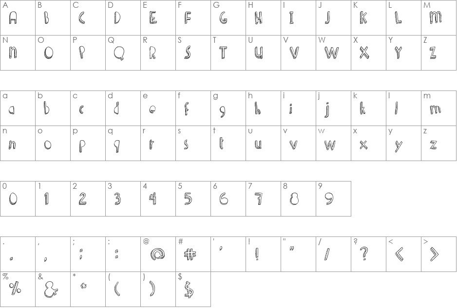 Denne Shuffle font character map preview