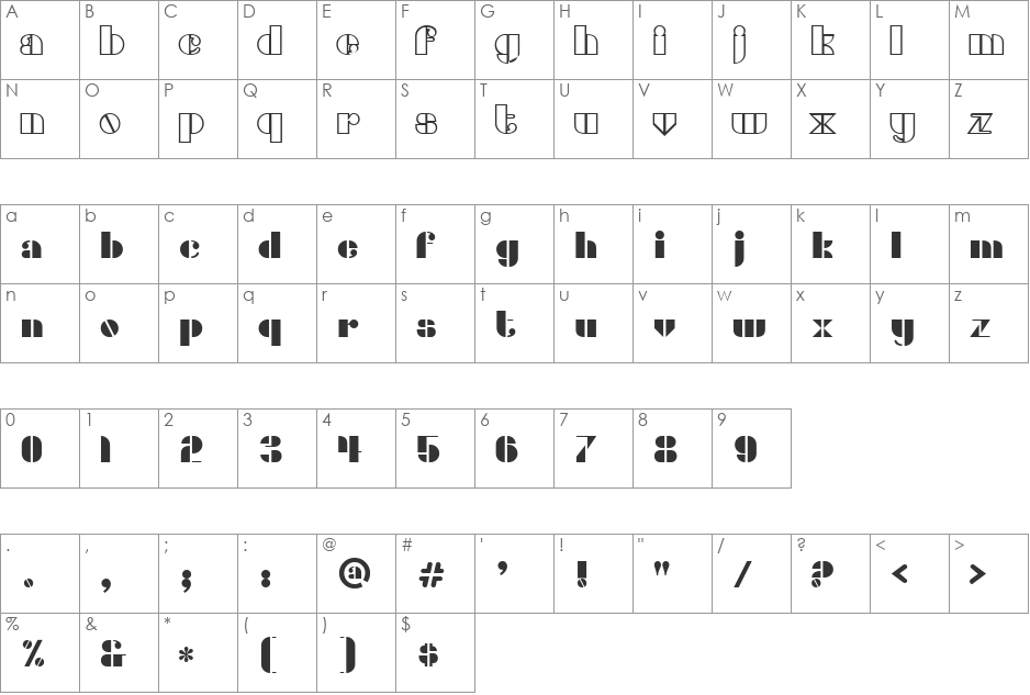 Densmore font character map preview