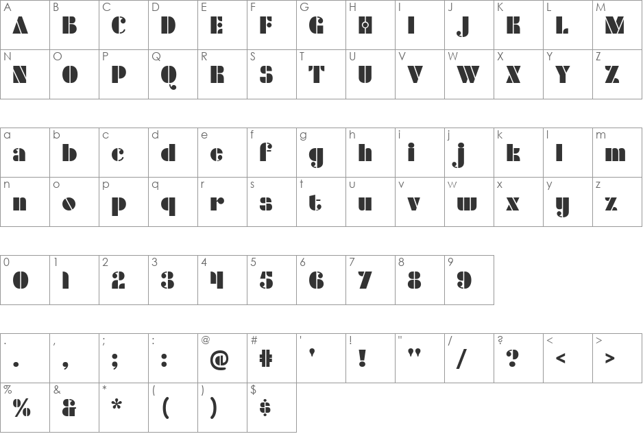 Densmore font character map preview