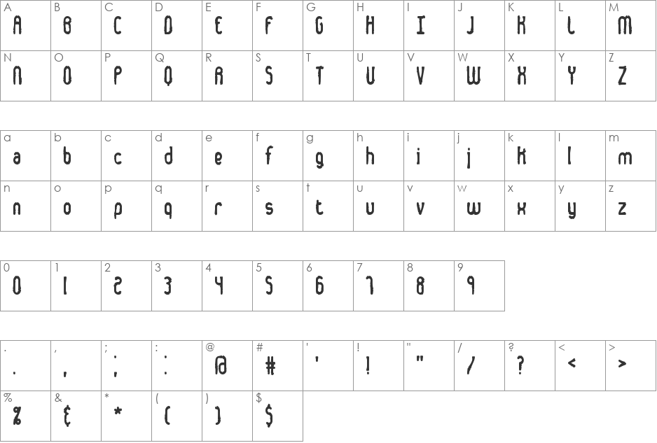 Dented BRK font character map preview