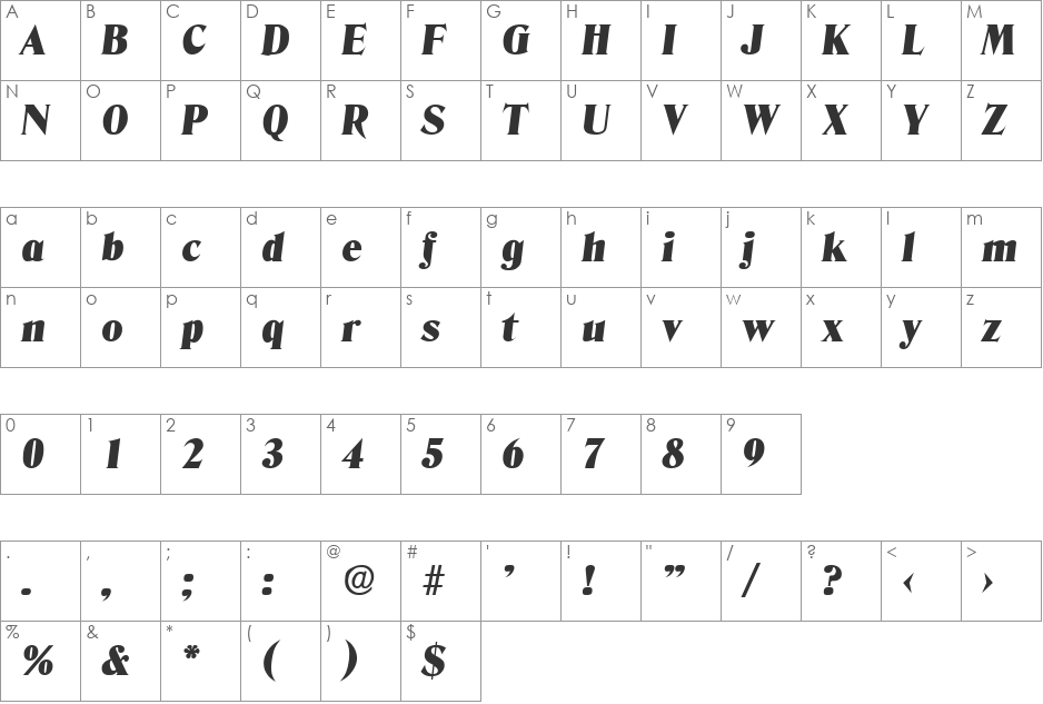 Denver-HeavyIta font character map preview