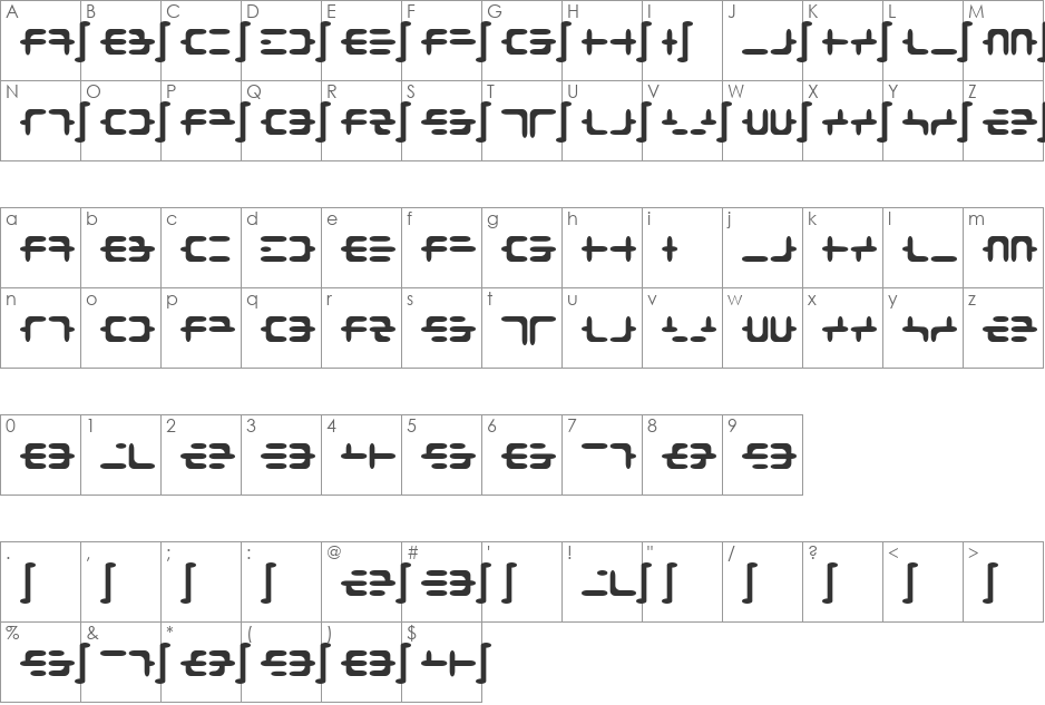 DEOXY font character map preview