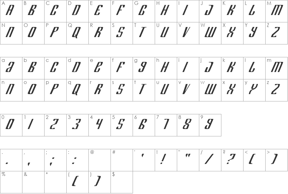 Department H font character map preview