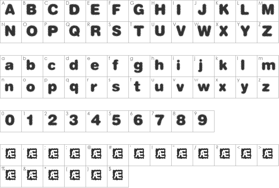 Dephunked BRK font character map preview