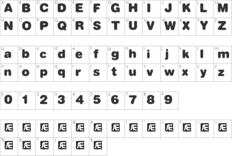 Dephunked BRK font character map preview