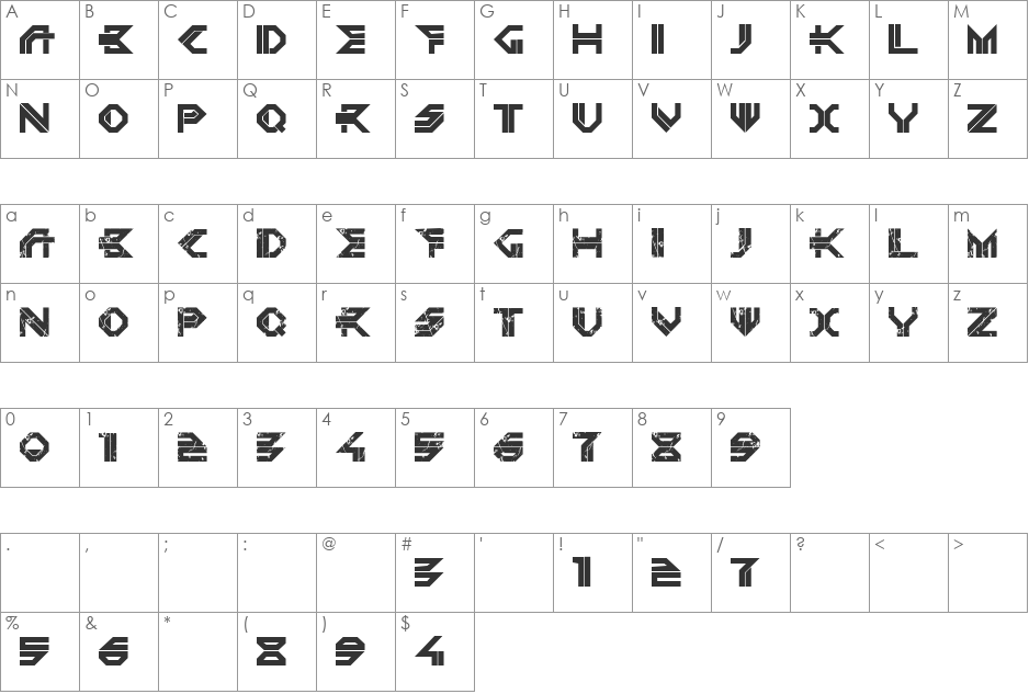 DEPLETED URANIUM  font character map preview
