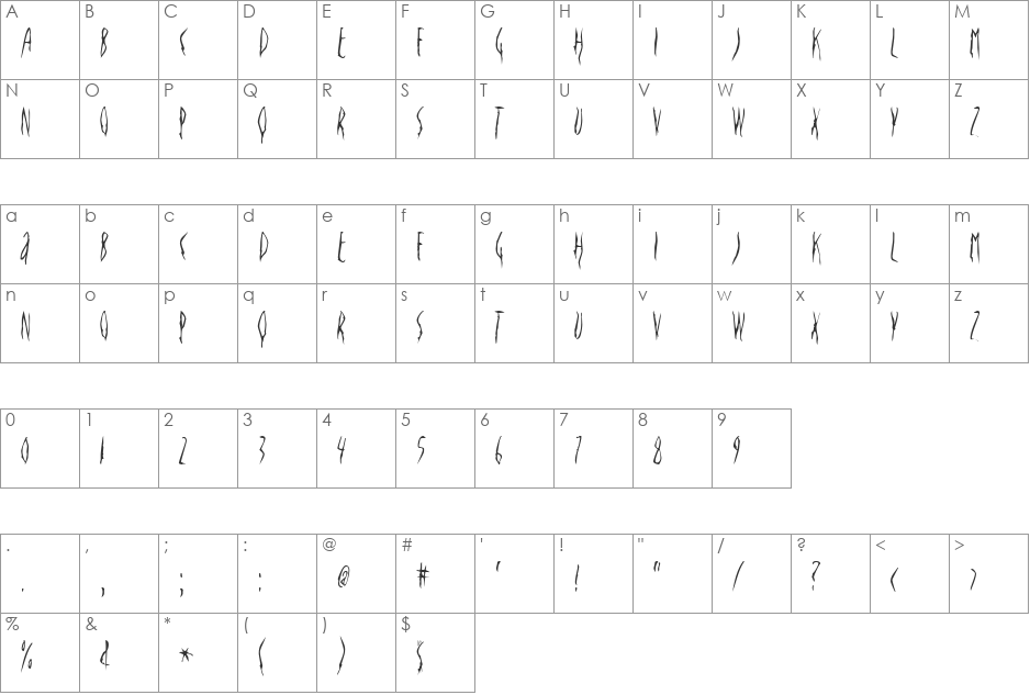 Deportees font character map preview