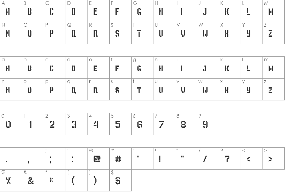 Depot Trapharet 2D font character map preview