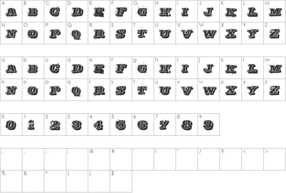 Depraved font character map preview