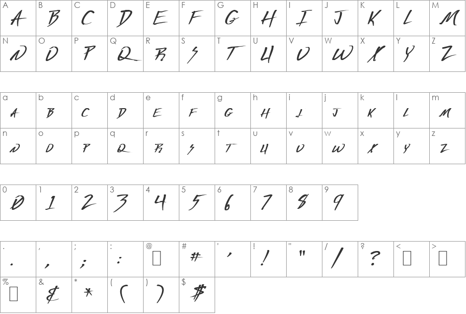 Deranged 1 font character map preview
