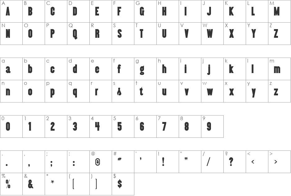 Almonte font character map preview