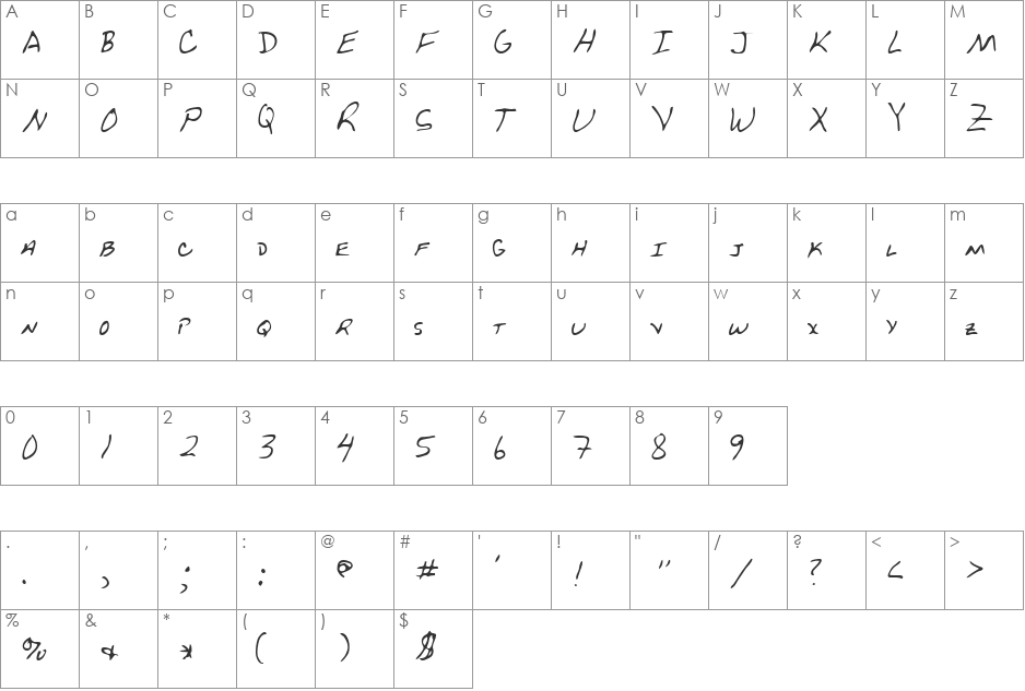 Derby font character map preview