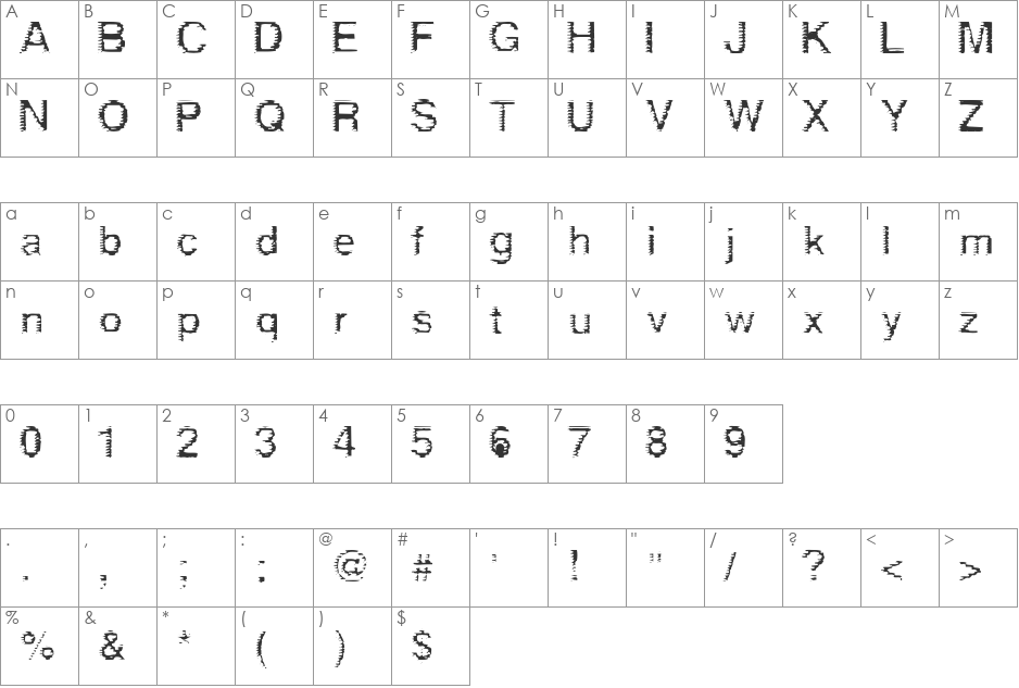 deRez font character map preview