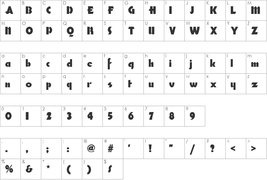 DeRigueurNF font character map preview