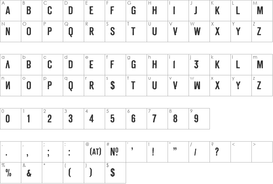 Derivat No2 font character map preview
