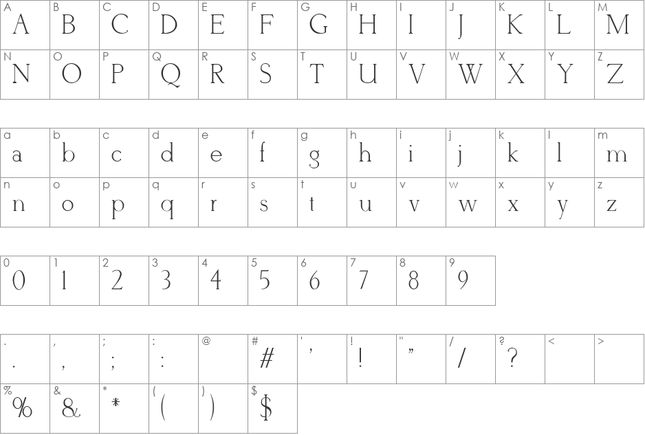Derivia font character map preview