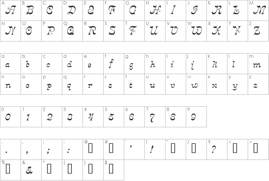 Derniere font character map preview