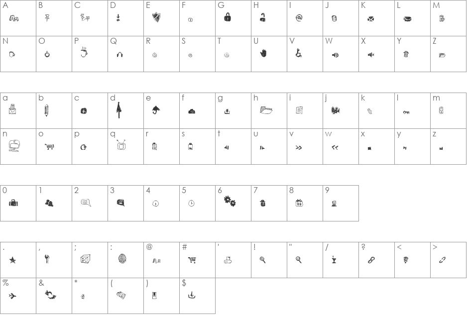 DerpIcons font character map preview