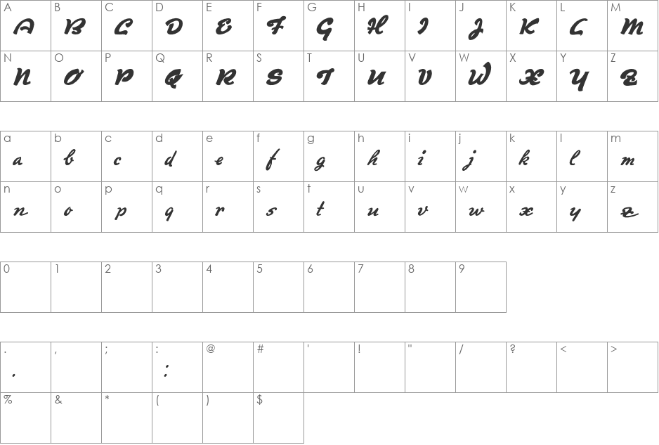 Derradeira font character map preview