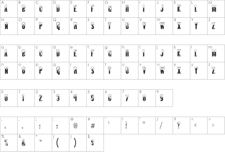 Almonte Snow font character map preview