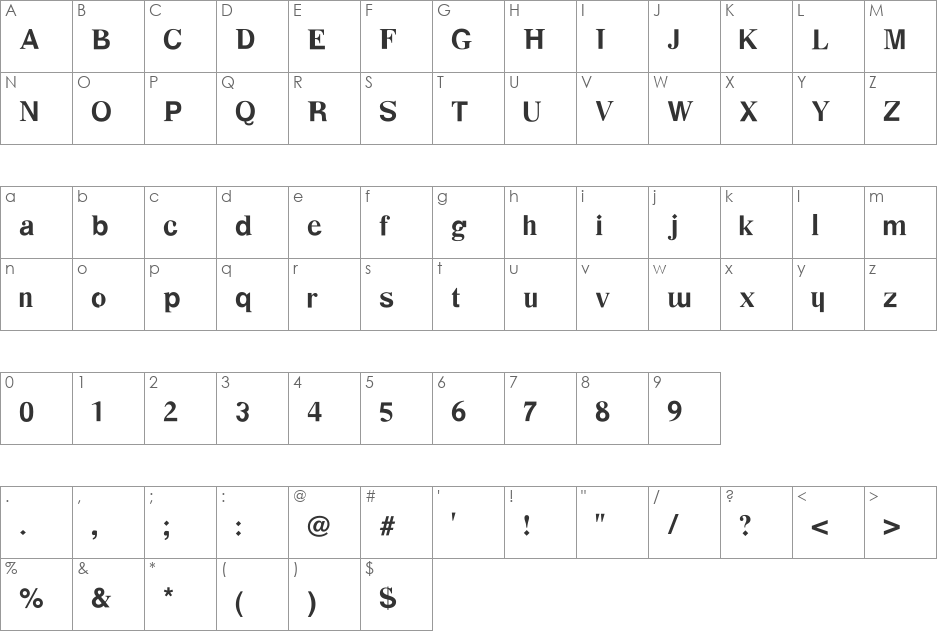 Desastra-Bold font character map preview
