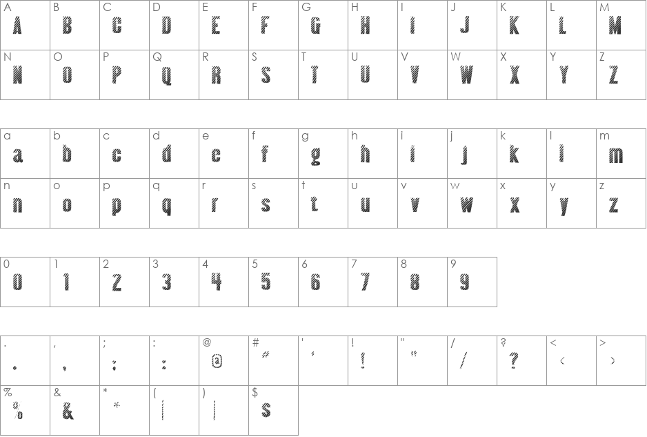 Almonte Woodgrain font character map preview