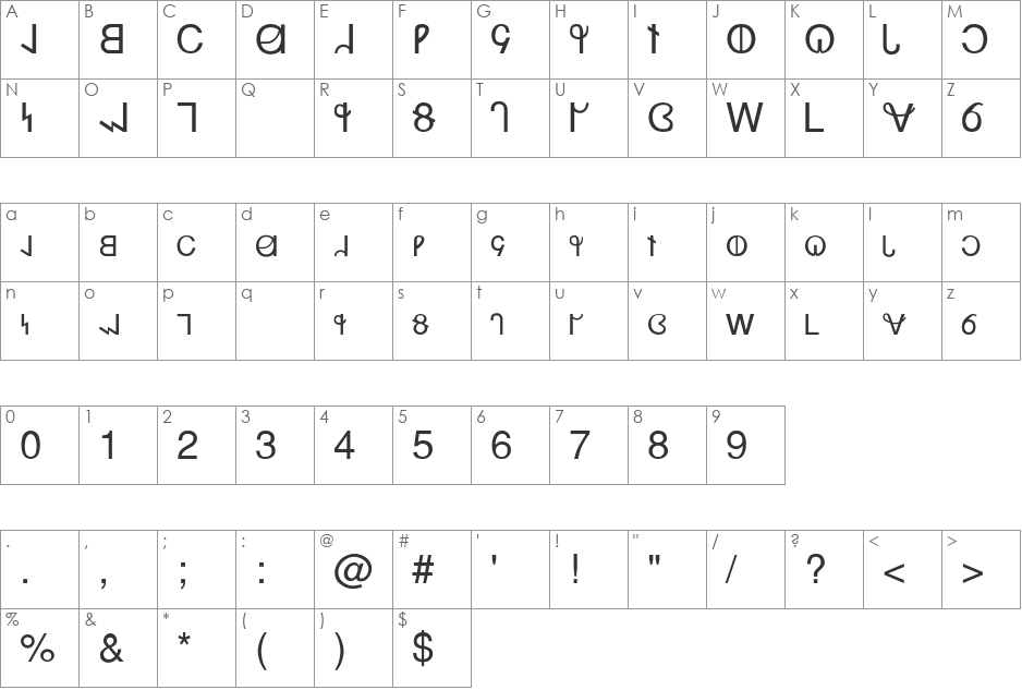 Desert font character map preview