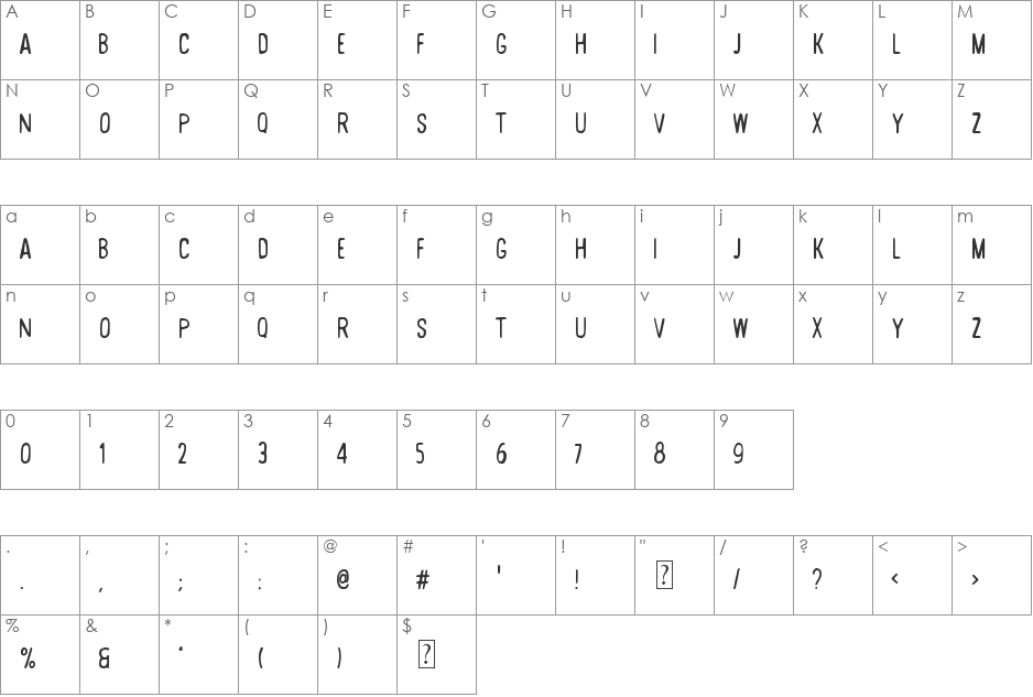 Desert Road font character map preview