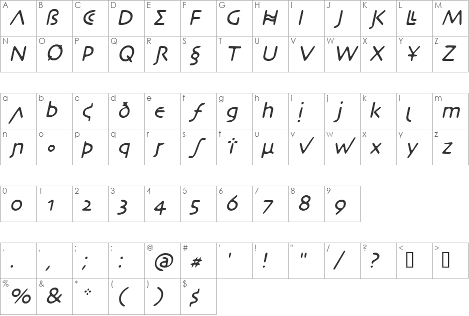 DesertCrypt font character map preview
