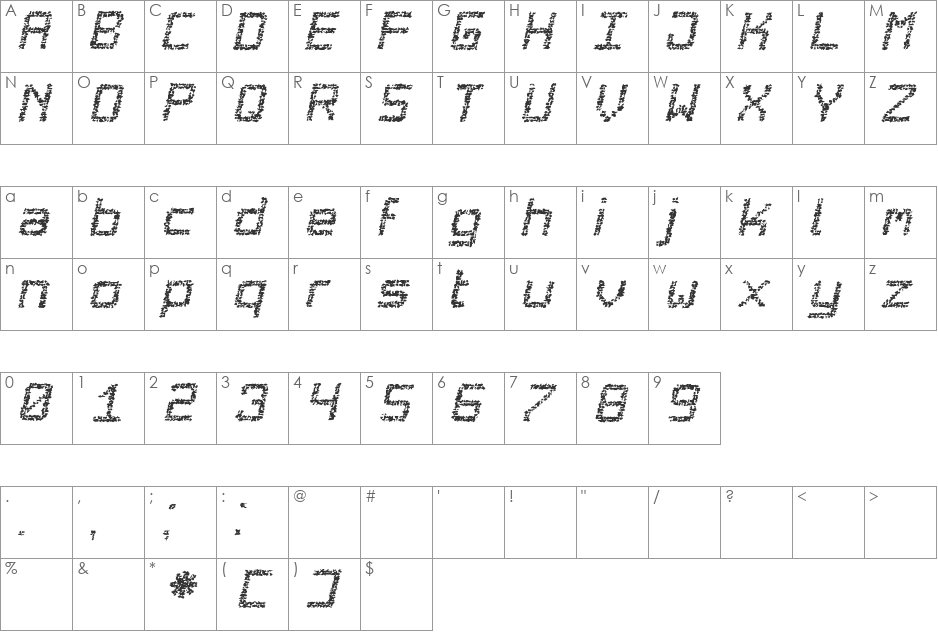 Desgastada tfb font character map preview