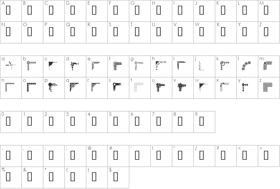 DesignerCorners font character map preview