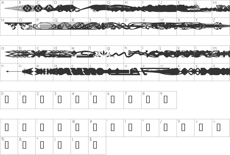 DesignerDividers font character map preview