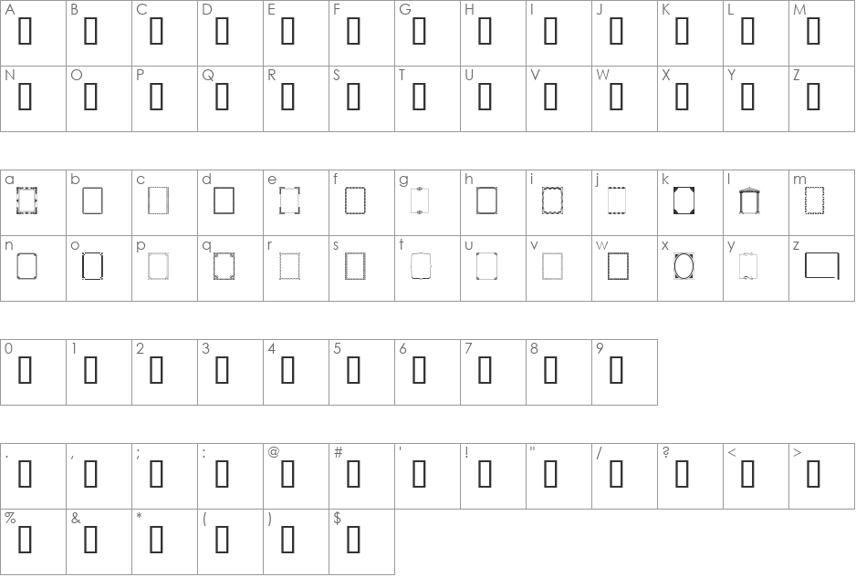 DesignerFrames font character map preview