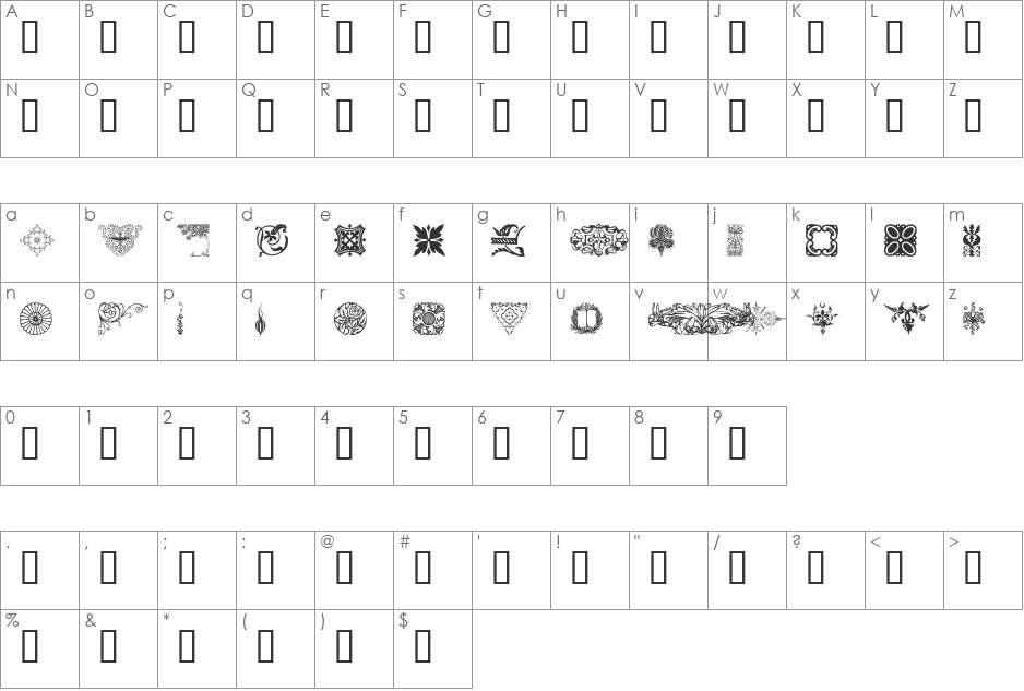 DesignerMotifs font character map preview