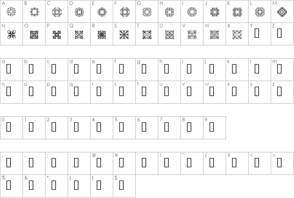 Designs1 font character map preview