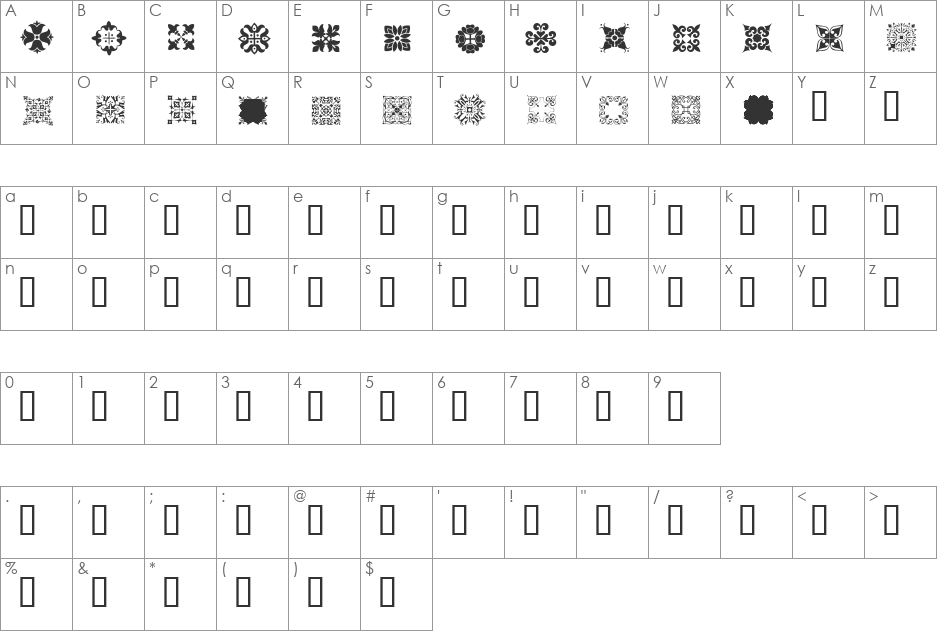 Designs2 font character map preview