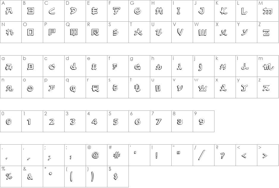 Almost Japanese Comic font character map preview