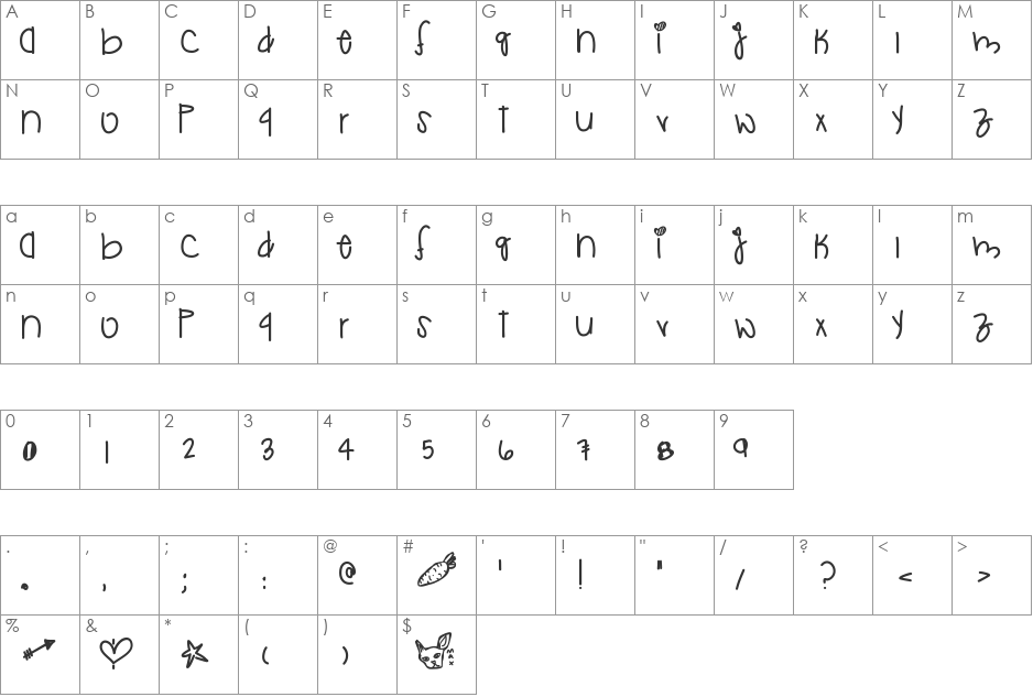 DesiWonderland font character map preview