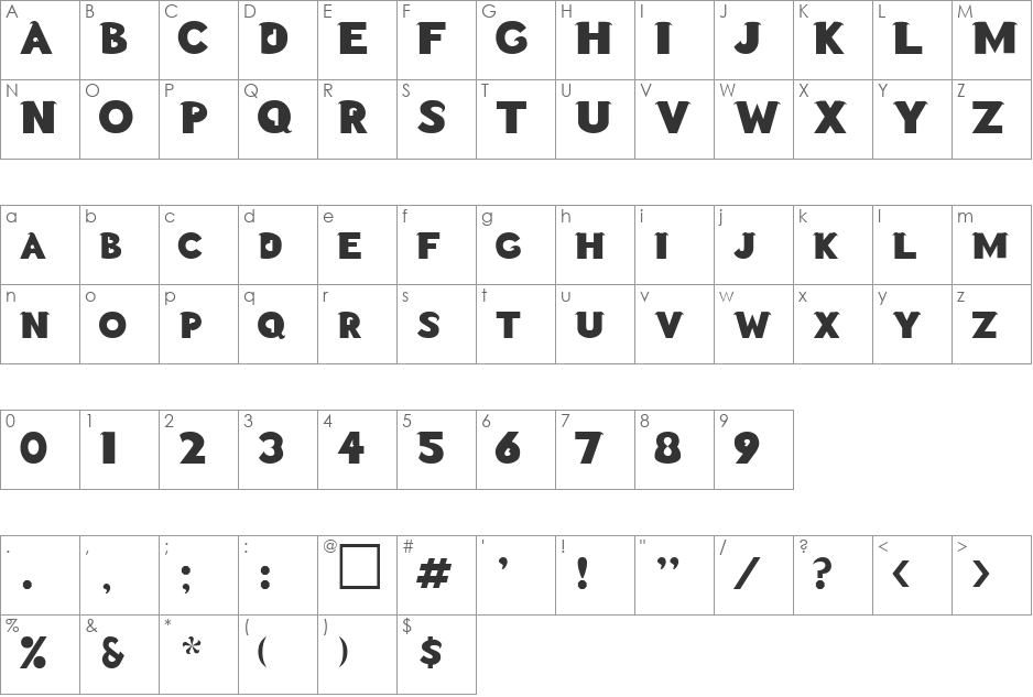 Desperado font character map preview