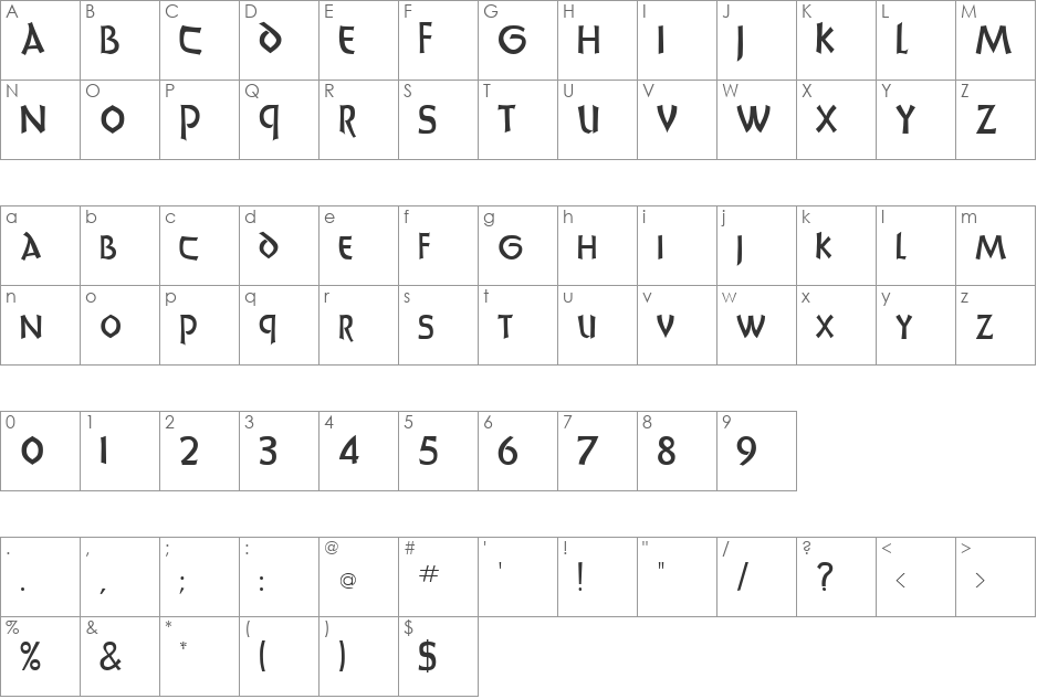 Desperado 1 font character map preview