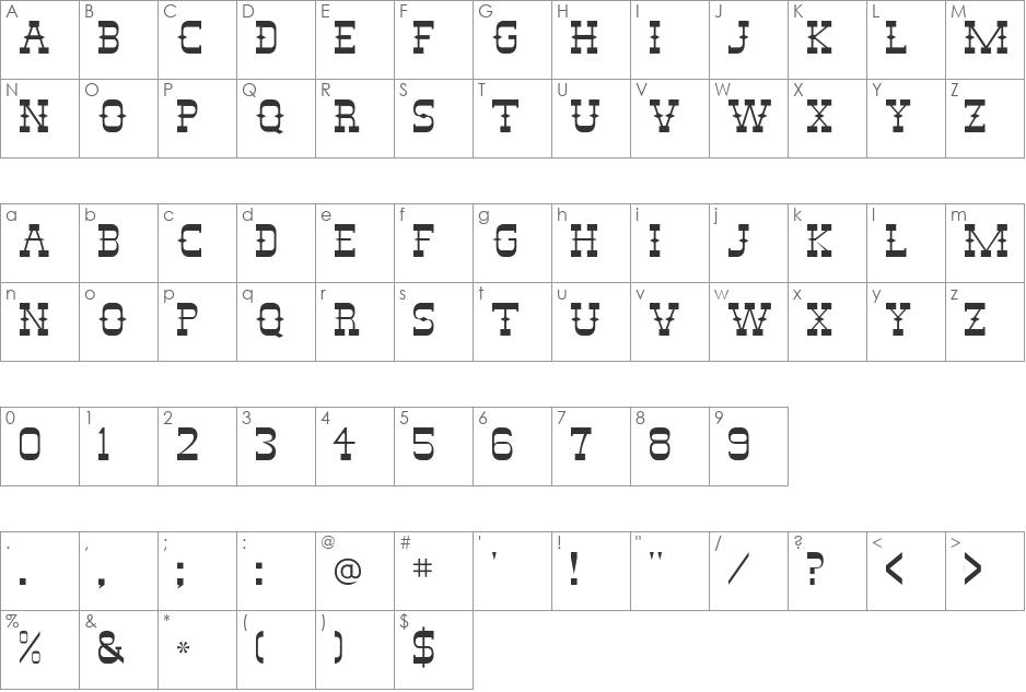 DesperadoFLF font character map preview