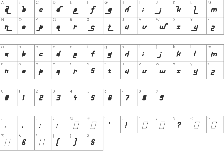 Destination Future font character map preview